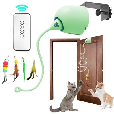 Inspired Finds Smart Interactive Whack A Mole Cat Toy With 7 Hidden Mouse Holes rope green