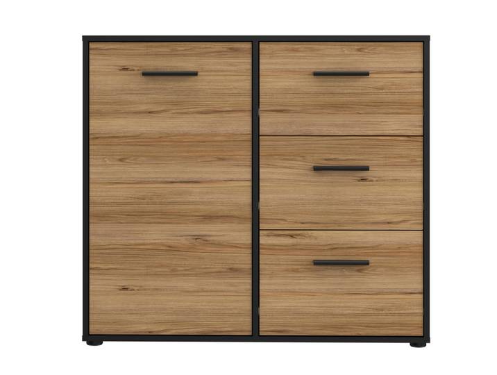 Commode 1 porte 3 tiroirs Mokkaro Noir/chene - Basika
