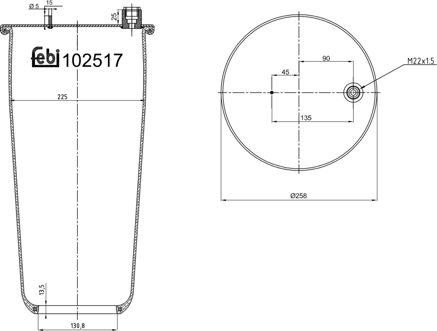 Febi Bilstein Federbalg, Luftfederung 102517 Hinterachse 130mm Für Mercedes