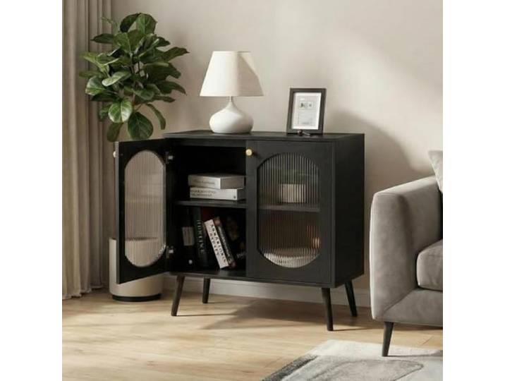 GarveeMore Sideboard Küchenschrank Aufbewahrungsschrank Mit 2 Türen Aus Glass, Buffet Anrichte Kommode Beistellschrank Für Küche, Wohnzimmer, Esszimmer, 80x39x80.5cm