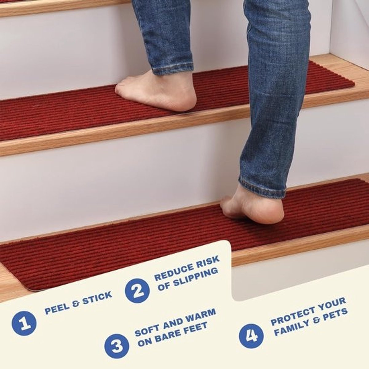 15-pack Antislip Traptreden Tapijt Lopers Rood, 20 x 76 cm