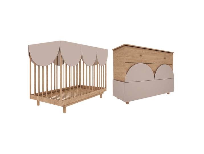 Lit évolutif 70x140 et commode 3 tiroirs Wood Luck Bloom Cachemire et Bois