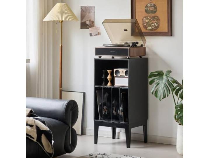 HLDJYLZS Massivholz Plattenschrank, Audio Rack mit Ablagen für Wohnzimmer Massivholz Design, Vinyl-Aufbewahrung, Audio Rack, Offene Regale, Beistellschrank für Wohnzimmer, Musikraum & Studio