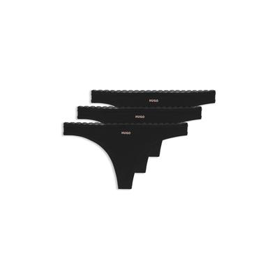 String HUGO UNDERWEAR "TRIPLET MICRO", Damen, Gr. S, 3 Stk., schwarz (schwarz 001), Jersey, Obermaterial: 85% Polyamid, 15% Elasthan, Unterhosen String, mit niedriger Bundhöhe und tonalem Spitzenbesatz