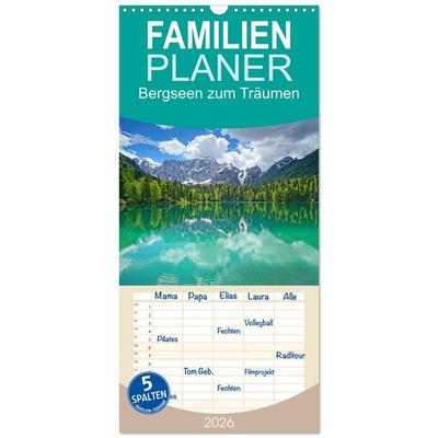 Familienplaner 2026 - Bergseen zum Träumen mit 5 Spalten (Wandkalender, 21 x 45 cm) CALVENDO