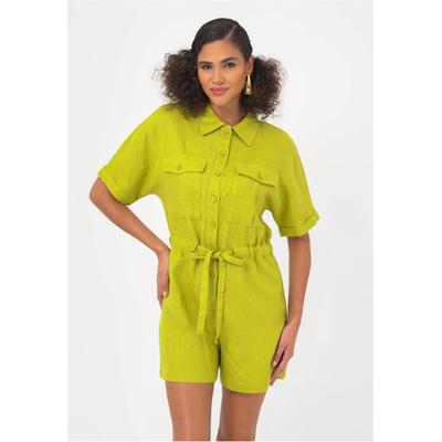 Jumpsuit FRESHLIONS "Livia", Damen, Gr. S, EURO-Größen, grün, 100% Leinen, kurz, ohne Ausschnitt, Overalls Jumpsuit, mit atmungsaktiver Eigenschaft