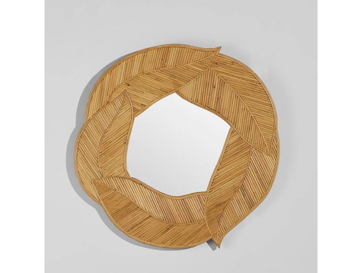 Runder Spiegel aus geflochtenem Rattan, Ø 90 cm