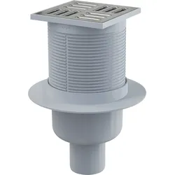 AlcaDrain Bodenablauf 105×105/50 mm mit einem senkrechten Abgang, Edelstahl Rost, Kombi-Geruchsverschluss SMART