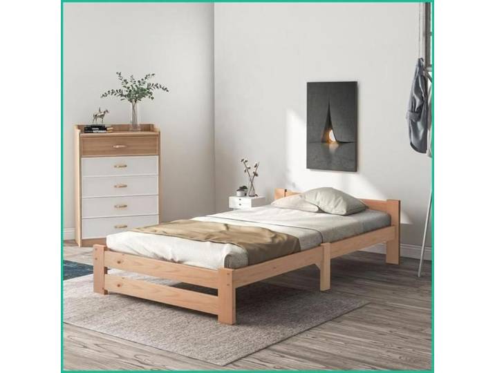 Bett en Bois Massif Futon - Naturel avec Tête de Lit & Lattes - 90x200 cm