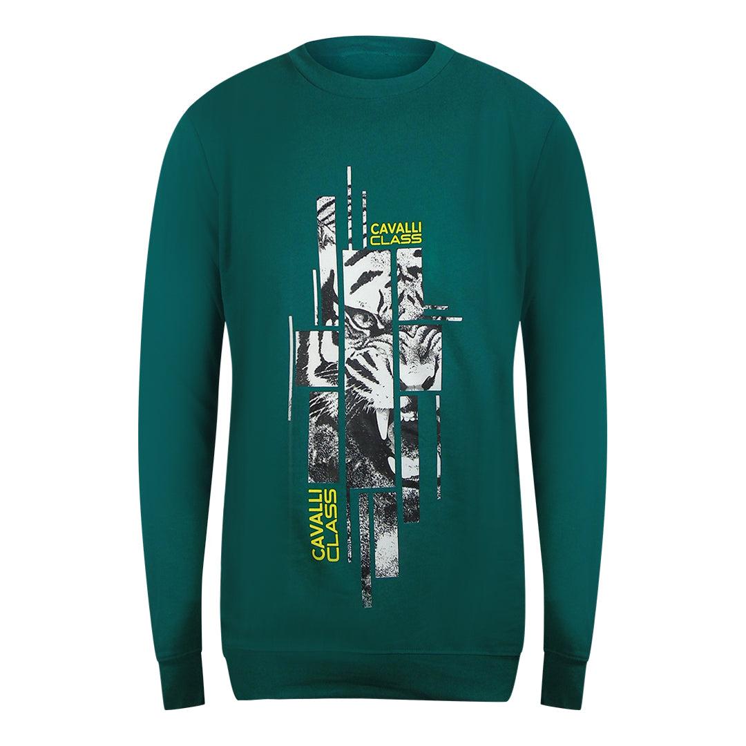Cavalli Class Splintered Tiger Grafisch Groen Ottanio Sweatshirt