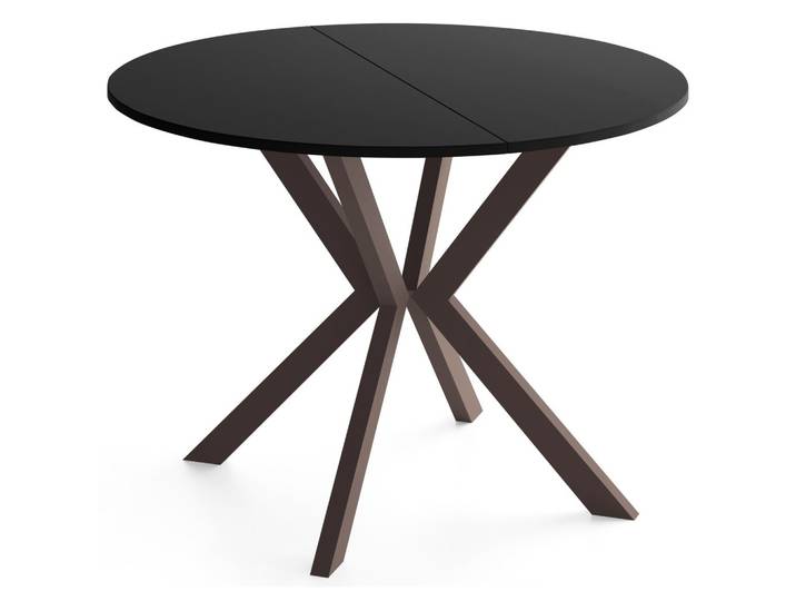 ESSTISCH Valio rund oval ausziehbar verlängerbar mit braunen Metallbeinen, Schwarz 100-140/100/76 cm
