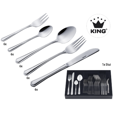 Besteck-Set KING "»Düsseldorf«", silber (edelstahlfarben), 31 Stk., Edelstahl 18/0, Essbesteck-Sets, Besteck im zeitlosen Design, mit Besteck-Etui