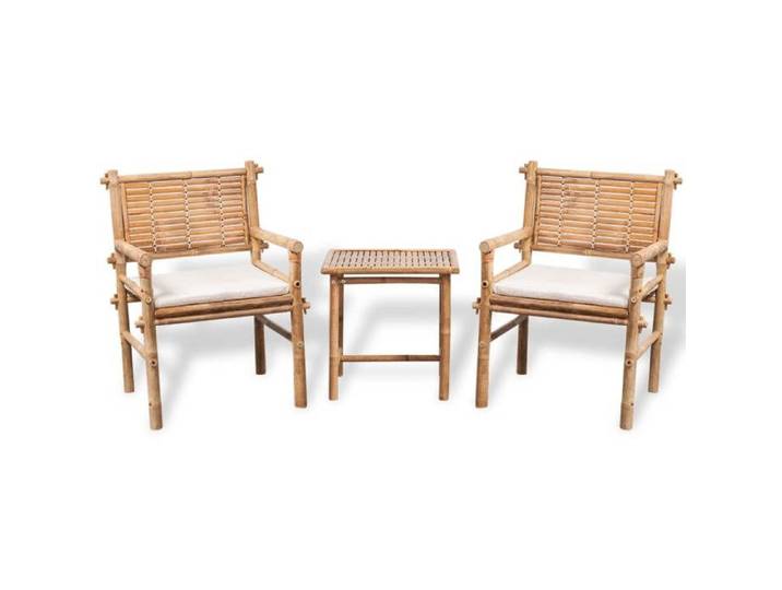 Mobilier de bistro - - bambou - blanc - avec coussins - 3 pcs - 50 x 40 x 50 cm@ykx26f
