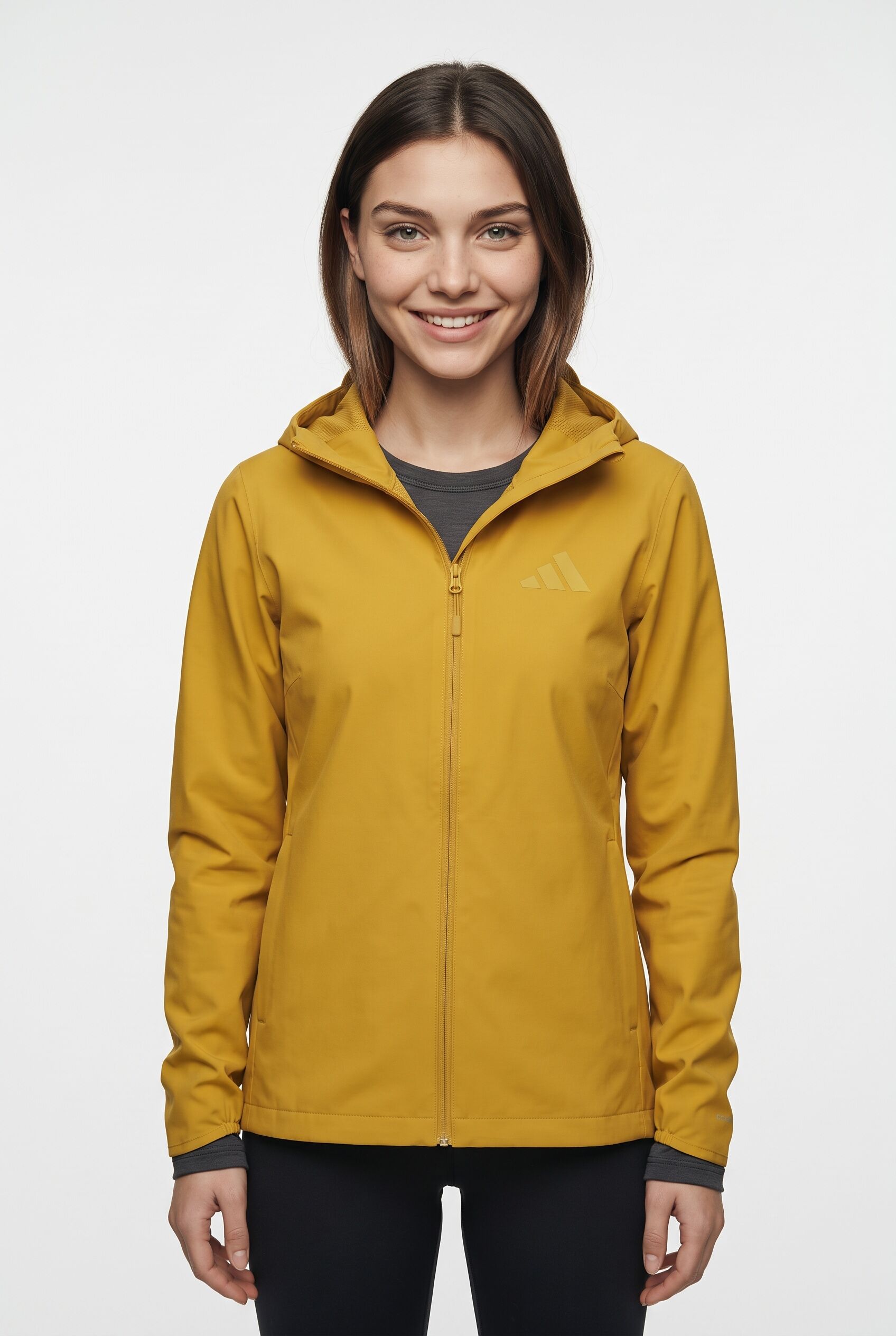 Outdoorjacke ADIDAS TERREX "W MT ESS 2L R J", Damen, Gr. M, gelb (utility gelb), Obermaterial: 100% Polyester, Jacken Outdoorjacke, sportlicher Stil, aus Polyester, mit Climaproof Technologie utility gelb M