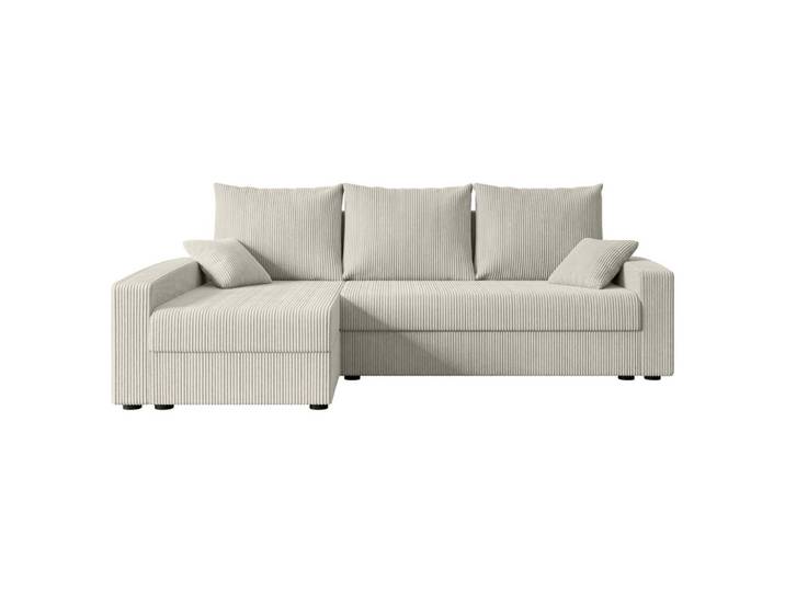 ECKSOFA mit Schlaffunktion und Bettkasten ALESIA-L 231x140x90 cm Creme Cord