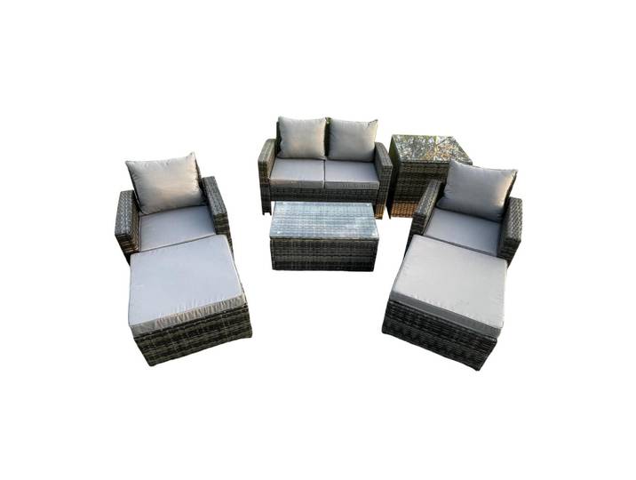 Fimous Gartensofa Hohe Rückenlehne Polyrattan Dunkelgrau 6-Sitzer, Metall, rechteckig, Gartenmöbel, Gartengarnituren, Gartenmöbel-Sets