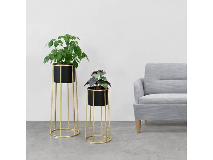 Set de 2 Supports de Plantes - EN.CASA - Macon Doré Noir - Métal - Contemporain - Design