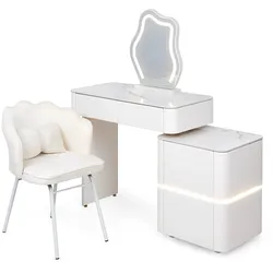 LED-Schminktisch Lilia – Weiß – 100 cm breite Tischplatte