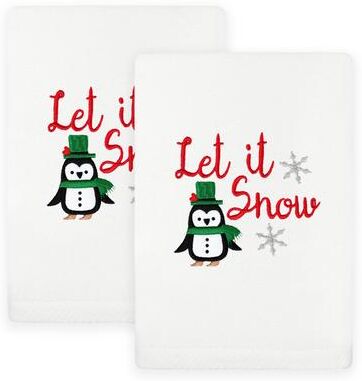 Authentic Hotel and Spa Christmas LET IT SNOW Embroidered Luxury 100% Turkish Cotton Hand Towels Set of 2