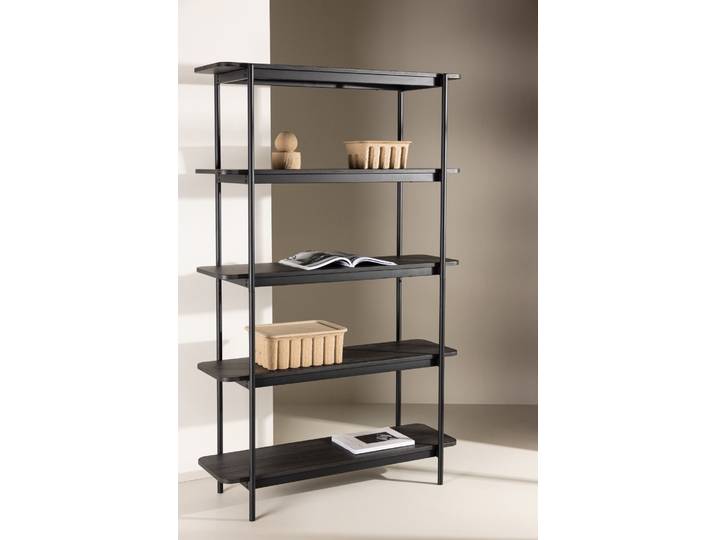 Ablageregal VENTURE HOME Heim, schlankes Standregal mit Stahlrahmen, Höhe 190 cm , schwarz, B:120cm H:190cm T:40cm, MDF, Stahl, Regale, Ablageregal, Ablageregal, MDF, Stahlrahmen, FSC-zertifiziert