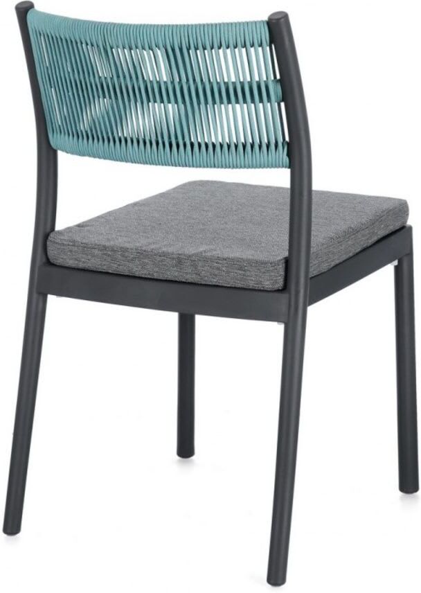 Konte.Design Ensemble de 4 chaises en polypropylène anthracite et corde tressée Bleu 53x82x50cm