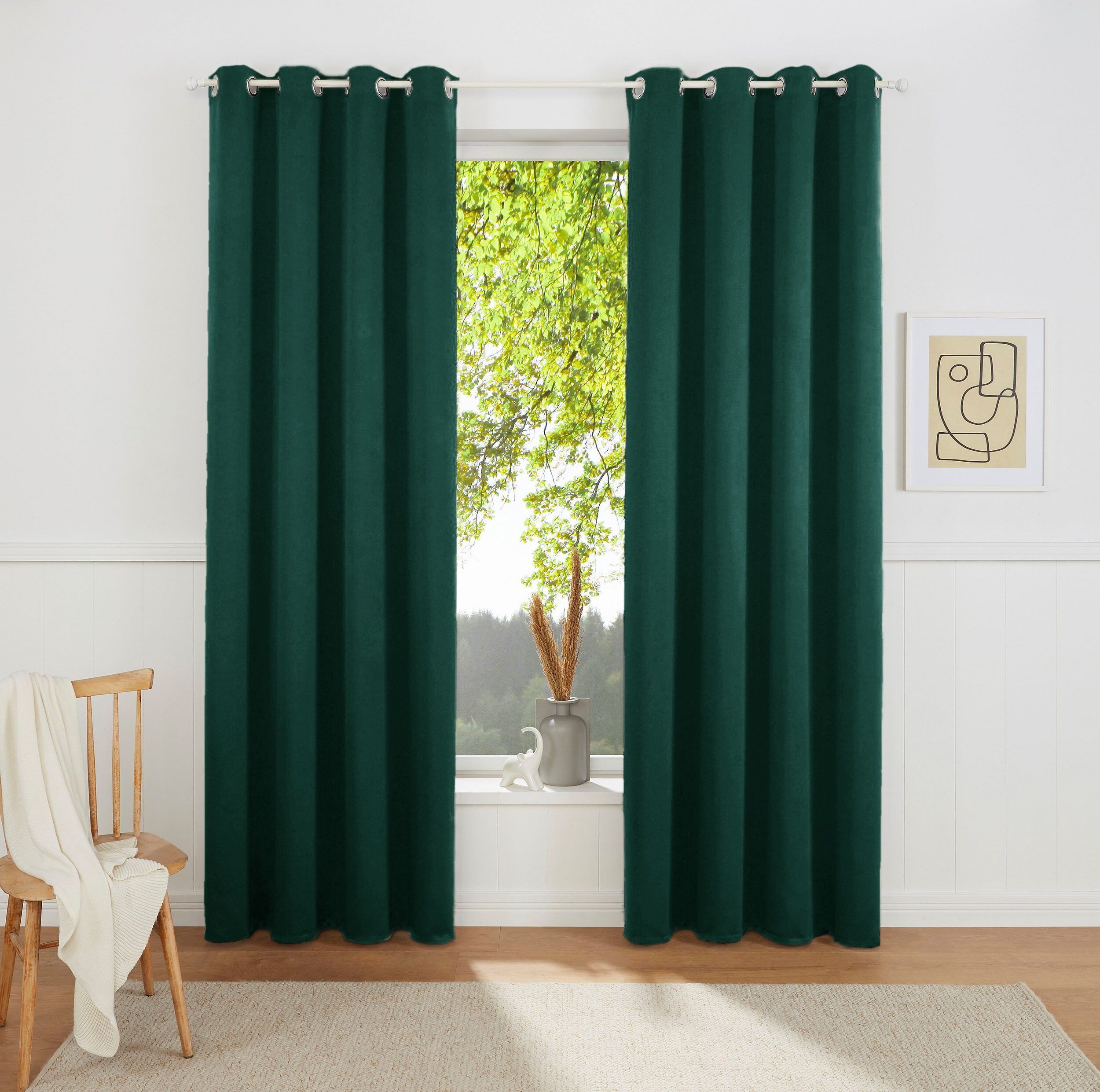 Vorhang GOODPRODUCT "SOLA mit Ösen, 1er & 2 er Pack, blickdicht/verdunkelnd, Topseller" Gr. 2, grün (tannengrün), B:130cm H:175cm, Polyester, Polyester, Gardinen, Vorhang, blickdicht, Ösen-Aufhängung, wärmeabweisend,, 1er oder 2er Set tannengrün 175cm, Ös