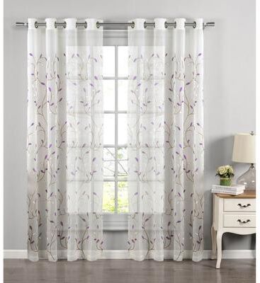 Window Elements Wavy Leaves Embroidered Sheer Extra Wide Window Curtain (Single Panel)