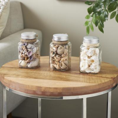 ARCILLA ELEMENTAL Clear Glass Decorative Orbs & Vase Filler with Seashells and Jute Rope Accents (Set of 3)
