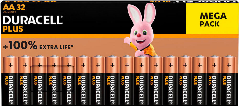 Duracell Plus Mignon AA 1,5 V Batterijen, 32 stuks