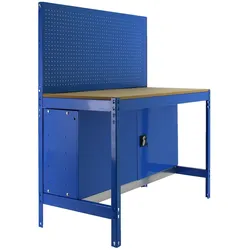 SimonRack Werkbank für Werkstatt, 910x610 mm, Lochwand und Schrank, Tragfähigkeit 400 kg, Blau - BT-2