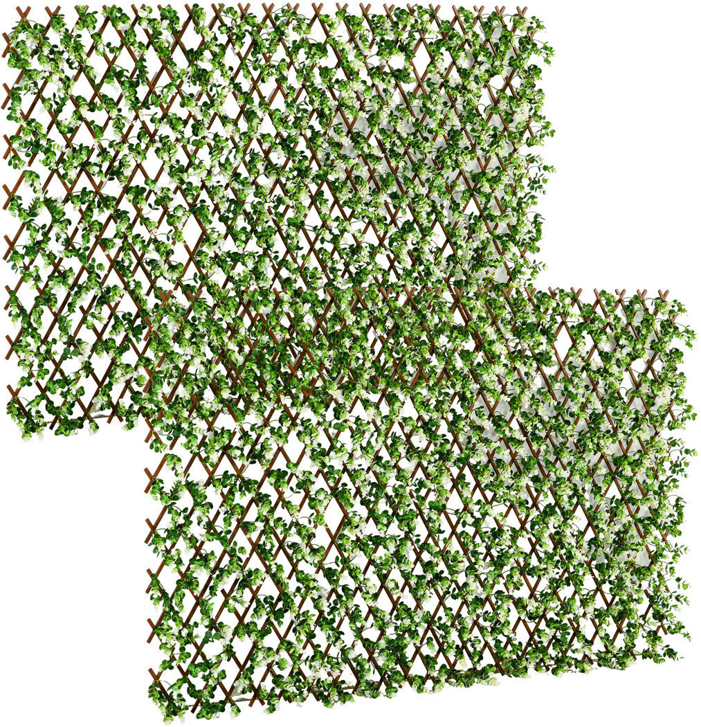 The Seasonal Aisle Amiena 2pc Expanding Garden Trellis 2 x 1m Faux Decorative Privacy Fence Green 200cm W X 100cm H X 10cm D
