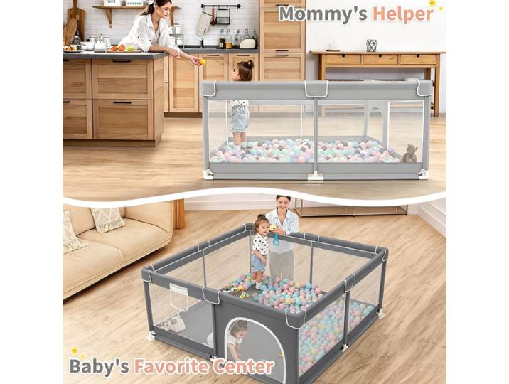 IMBABY Parc de jeu pour bébé avec panier de basket, aire de jeux pour tout-petits, centre d'activités intérieur pour enfants avec barrière, parc de jeu en maille respirante