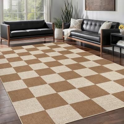Garvee Square Checkerboard Pattern Easy Jute Area Rug