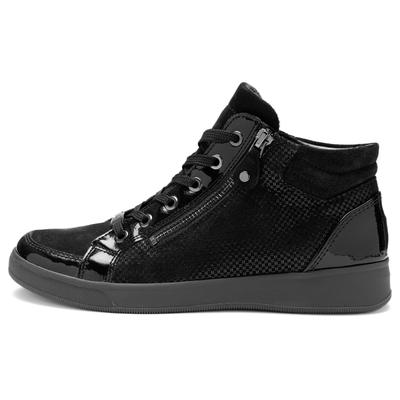 Sneakerboots ARA "ROM", Damen, Gr. 5, atmungsaktiv, schwarz, Glattleder, Lackleder, Veloursleder, unifarben, Schuhe Sneakerboots, Hightop Sneaker, Schnürboots mit Kontrastbesätze, Topseller