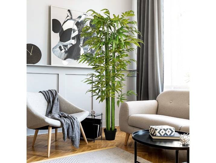 HOMCOM Plante Artificielle Bambou 180cm avec Pot Décoratif Vert