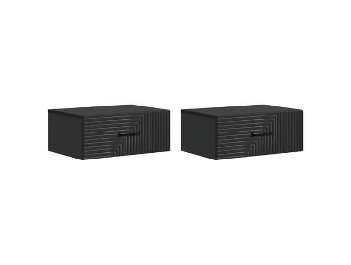 KDVXBCQJH 2er Set Nachttisch Wandmontiert Schwarz 49x34,5x20 cm Platzsparende Schweberegale fürs Schlafzimmer und Wohnzimmer. Mit 2 Schubladen und Ablage für geordnete Aufbewahrung.