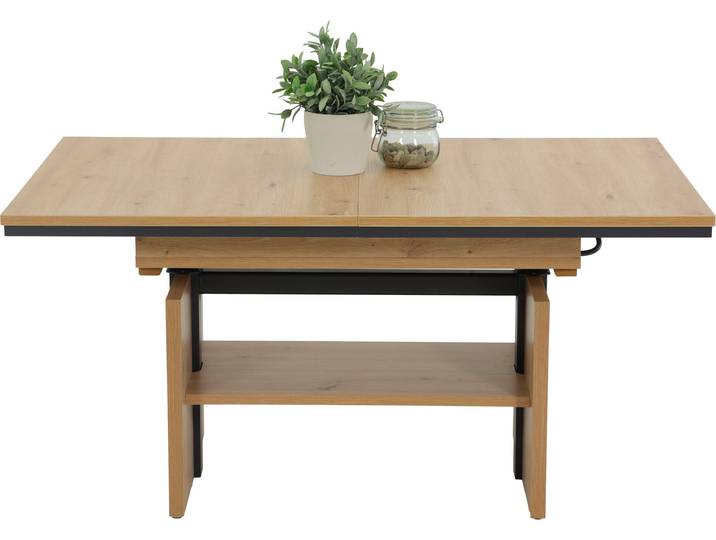 Couchtisch HELA INGO , schwarz (artisan eiche, anthrazit, artisan eiche, anthrazit, artisan eiche, anthrazit), B/H/T: 150cm x 72cm x 70cm, Einlegeplatte, Tische, Couchtisch, ausziehbar; Synchronauszug; Höhenverstellbar; Ablageboden
