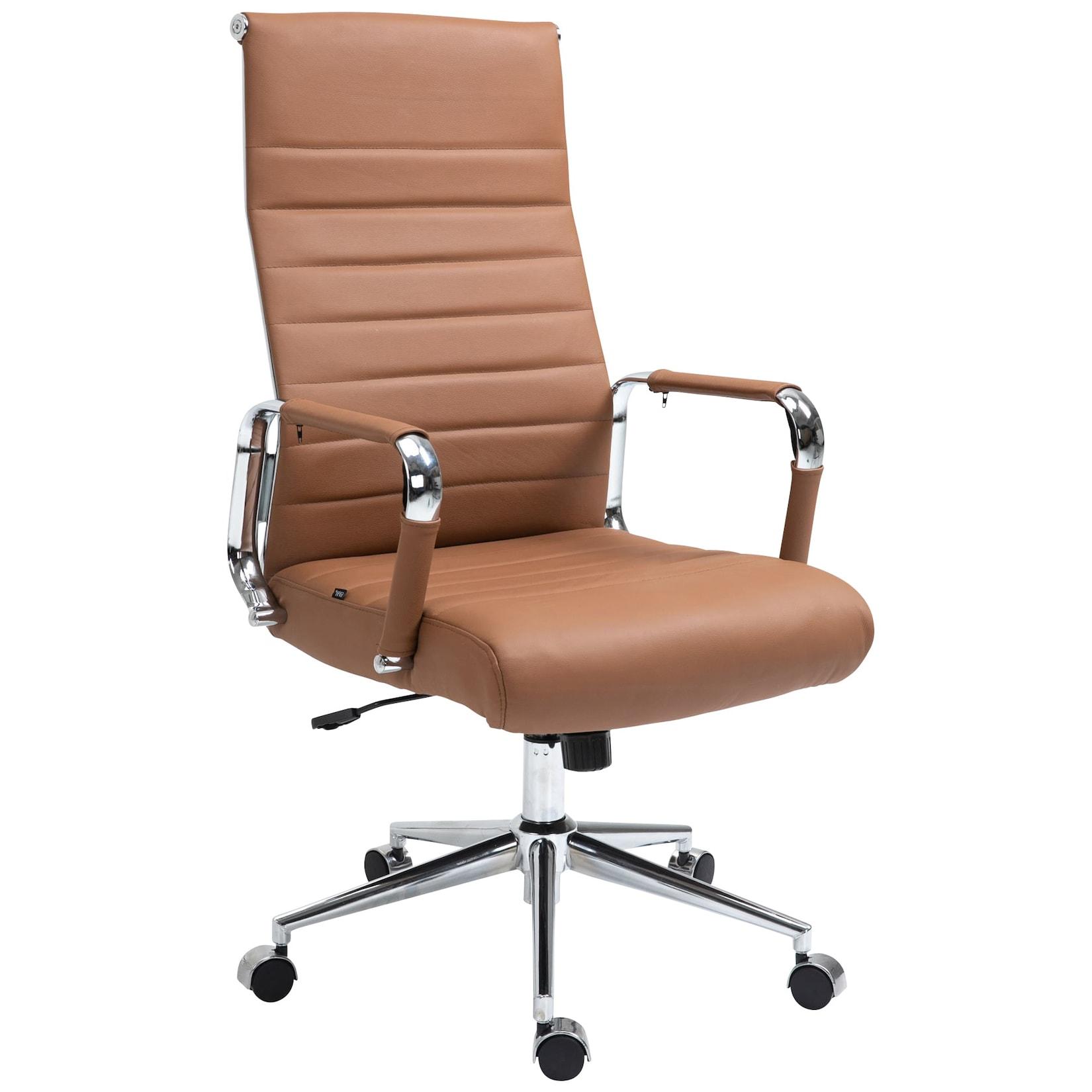 CLP Bürostuhl ergonomisch Kolumbus Echtleder, Schreibtischstuhl höhenverstellbar stufenlos, Drehstuhl mit Rollen bis 150 kg belastbar