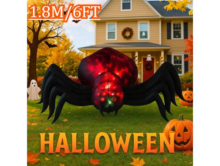 Décor d'Halloween gonflable extérieur de 6 pieds – Jouet d'araignée lumineuse, idéal pour les fêtes, le jardin, la cour et les décorations de la maison