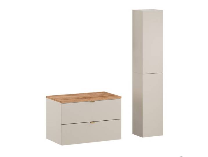 Ensemble de Meubles de Salle de Bain DALIA CACHEMIRE meuble sous vasque avec plan chêne 80 cm et 2 x colonne 30x80 cm