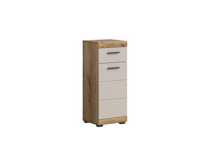 xonox.home - Standschrank Scout 37x88x31 cm in Evoak Eiche und Kaschmir matt - Midischrank Badschrank Badmöbel Schrank - schöner Blickfang hochwertig verarbeitet robust und langlebig