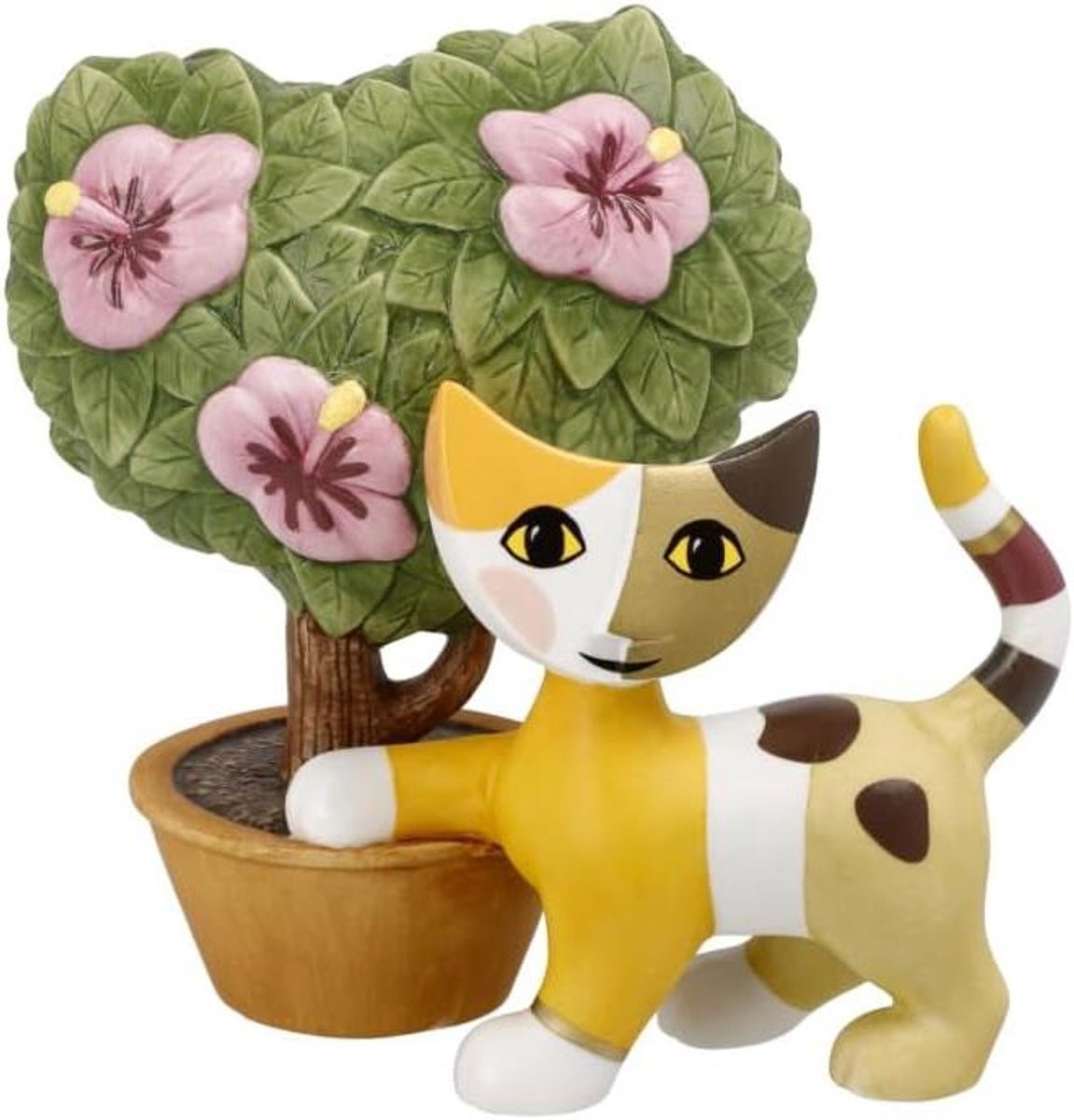 Handgemaakt meerkleurig kattenfiguur decoratief dierenbeeldje voor op tafel, Hoogte: 12,5 cm