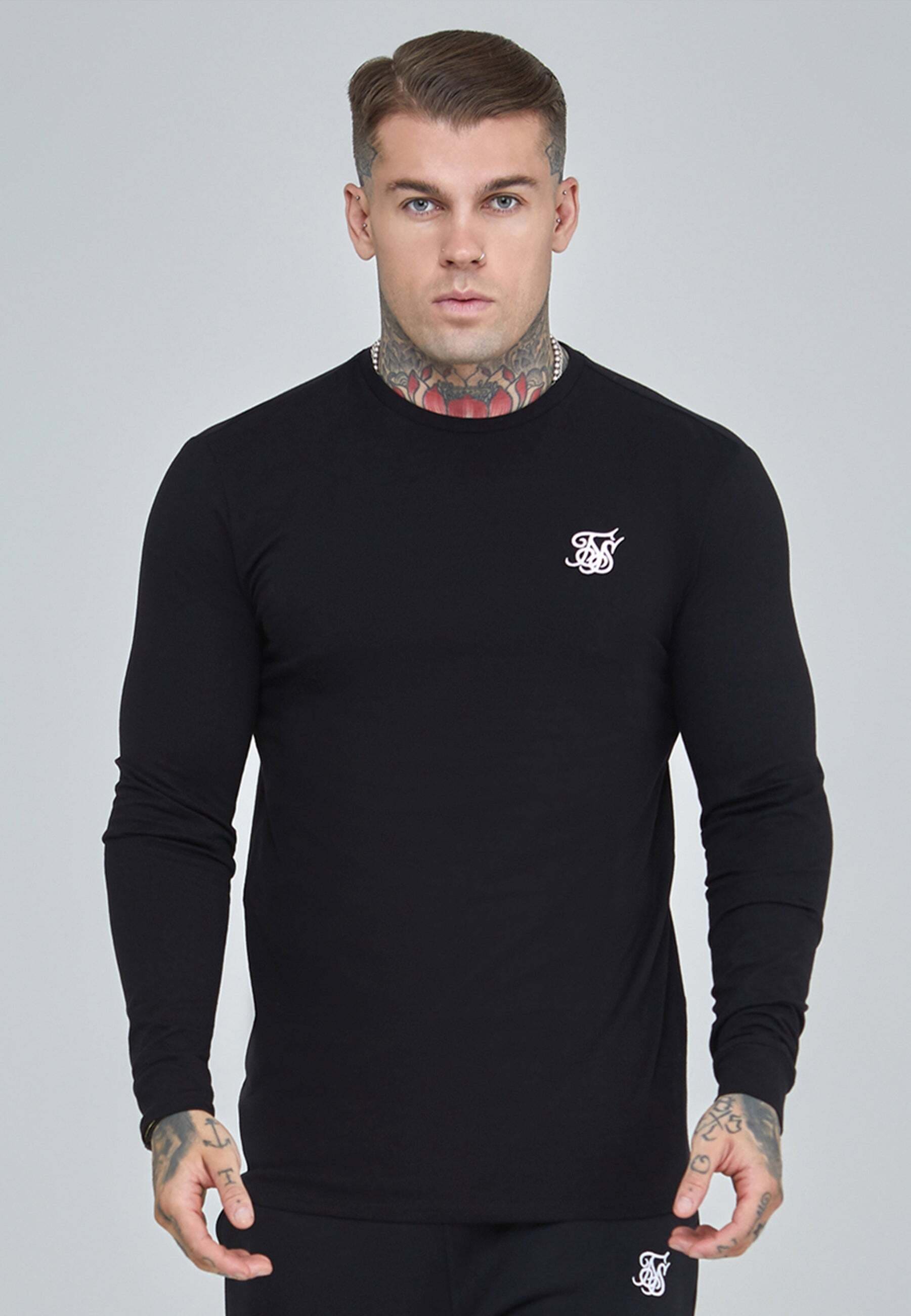 Langarmshirt SIKSILK "Siksilk Langarmshirt Essentials", Herren, Gr. XS, schwarz, Shirts Langarmshirt schwarz XS