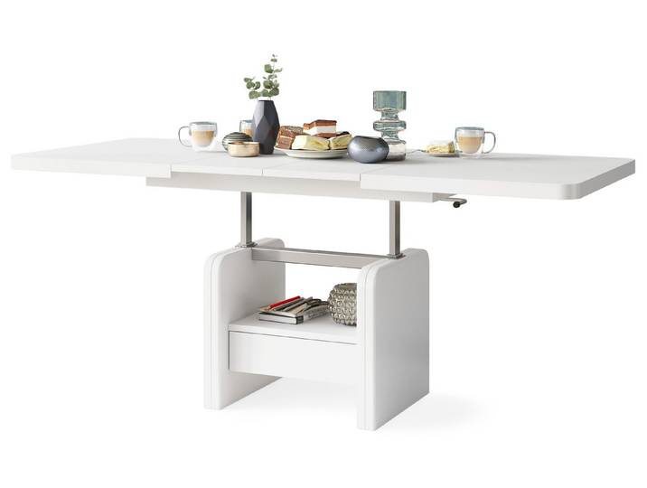 designimpex Couchtisch Design Wohnzimmertisch Lexus höhenverstellbar ausziehbar Schublade, Funktionstisch, Wohnzimmertisch, Tisch, Esstisch, Sofatisch