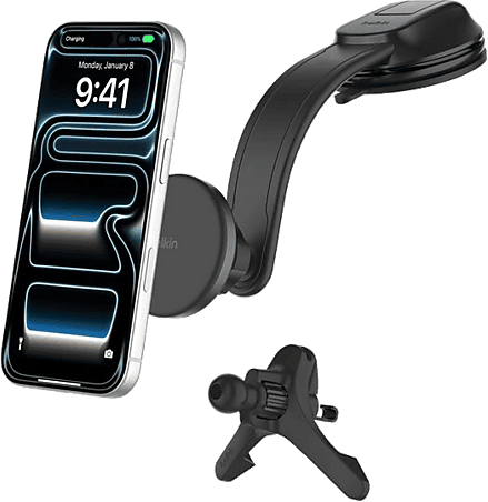 Soporte de móvil para coche - Belkin BoostCharge Cargador magnético inalámbrico con soportes rejilla ventilación y salpicadero