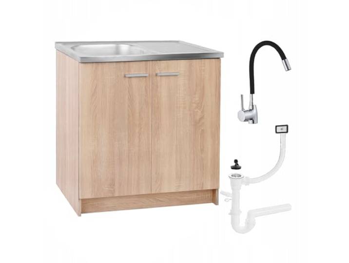 Spülenschrank Küchenschrank 80cm Sonoma Spüle Abtropf Armatur Schwarz Elastisch XXL Standschrank 46cm Tiefe Siphon Geschirrspüler Komplett Montagefertig