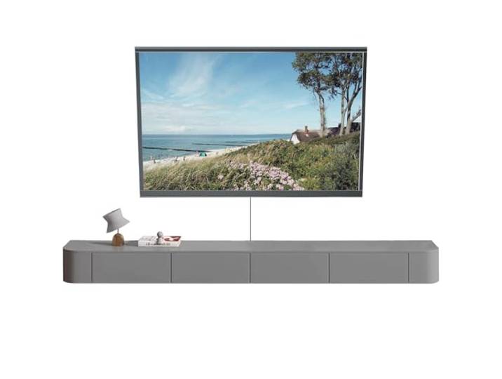 YINXSLO Schwimmender TV-Schrank 120–300 cm Wandmontage TV-Einheit für Wohnzimmer mit Stauraum geeignet für Tv Lowboard Hängend für Wohnzimmer oder Schlafzimmer（Grau, 300 cm）