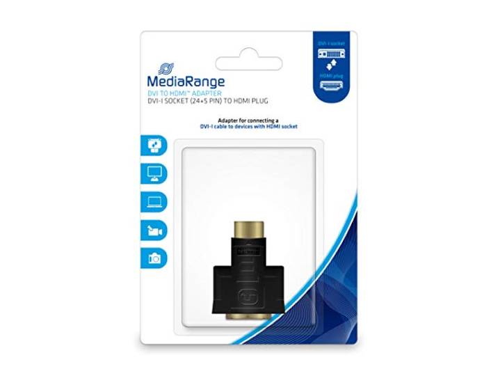 MediaRange DVI naar HDMITM adapter, vergulde contacten, DVI-I bus (24+5-polig)/HDMI-stekker, zwart