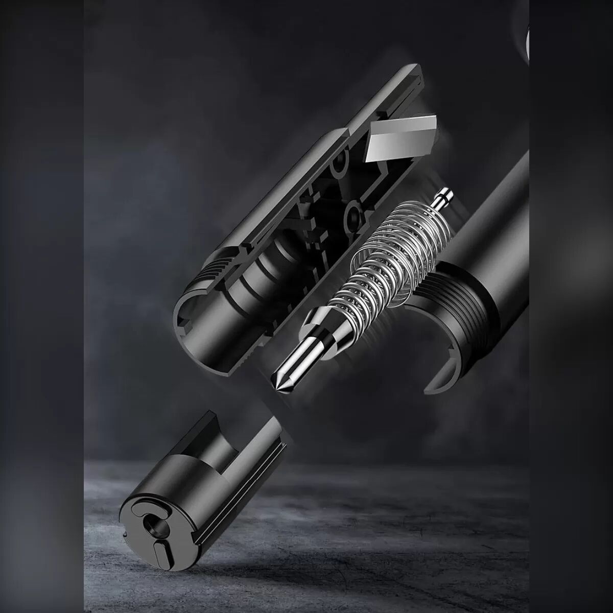 INF Auto-Notfallhammer – Federbelasteter Fensterzertrümmerer und Gurtschneider mit Wolframstahlspitze, Aluminium+ABS Kompaktes Grau