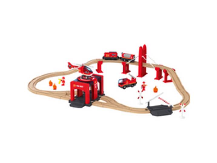 LUPILU® Set de chemin de fer : Pompiers ou Stade de football
